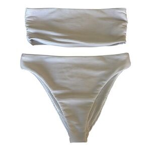 Seafolly Australia white ribbed bikini set- bandeau high rise bottoms sz US 10